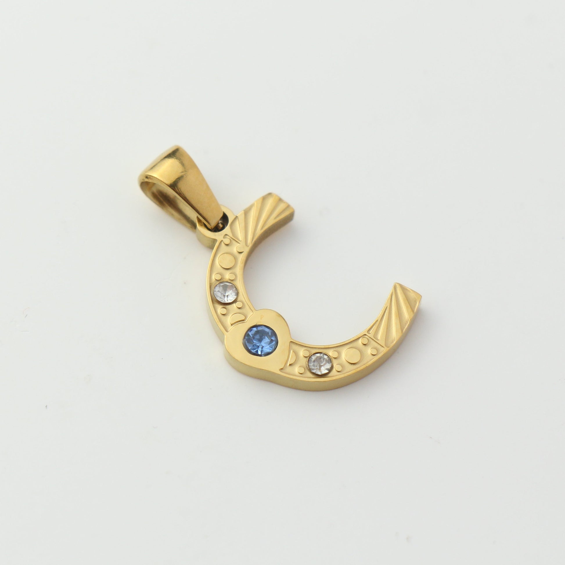 Gold Stainless Steel Rhinestone Initial Pendants