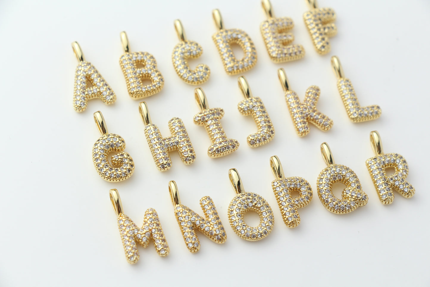 18K Gold Plated Puffy Initial Charm, Copper Letter Pendant