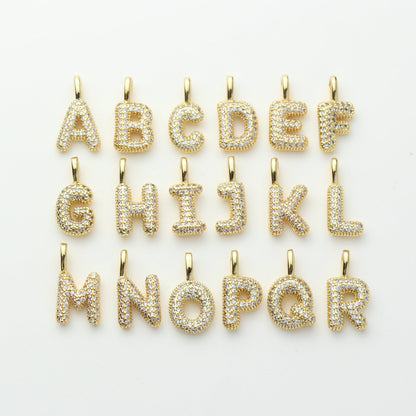 18K Gold Plated Puffy Initial Charm, Copper Letter Pendant