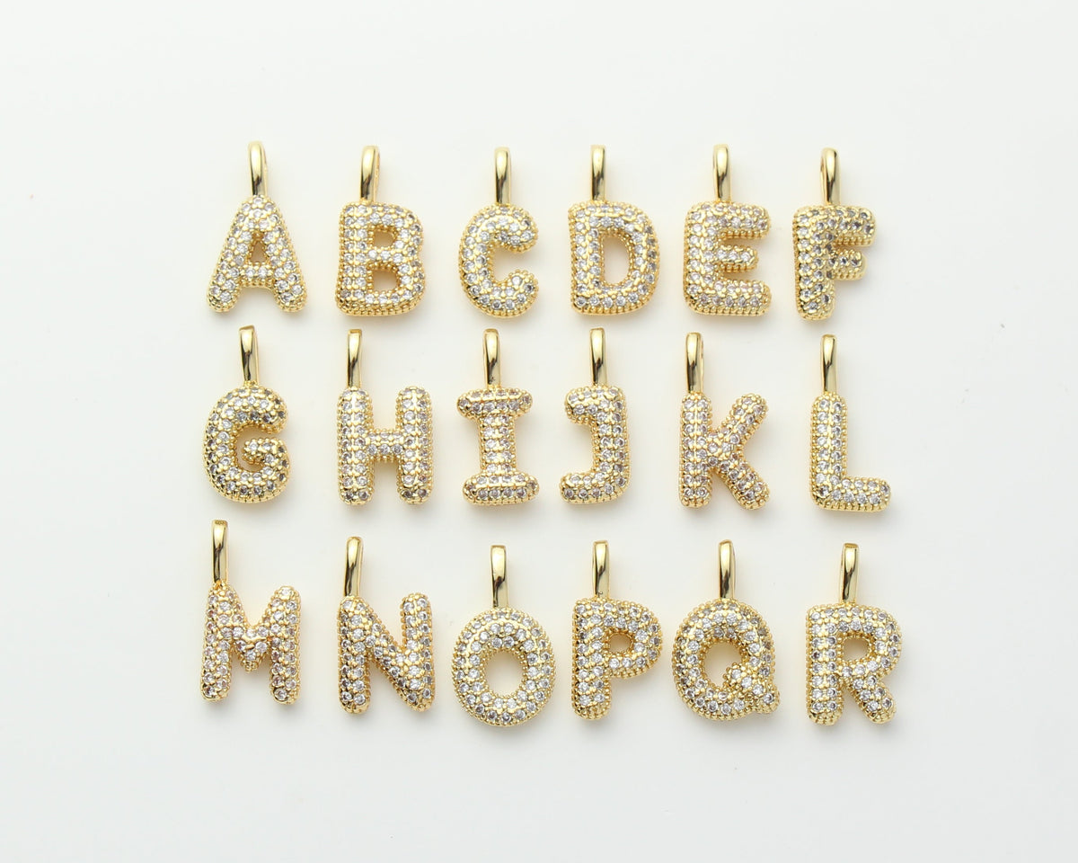 18K Gold Plated Puffy Initial Charm, Copper Letter Pendant