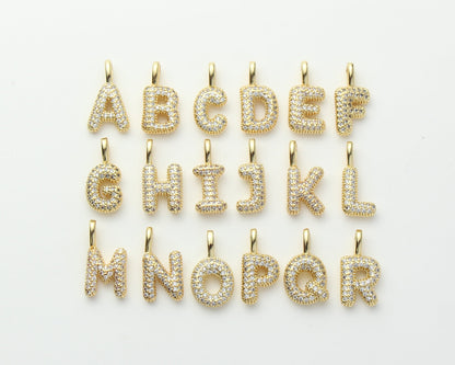 18K Gold Plated Puffy Initial Charm, Copper Letter Pendant