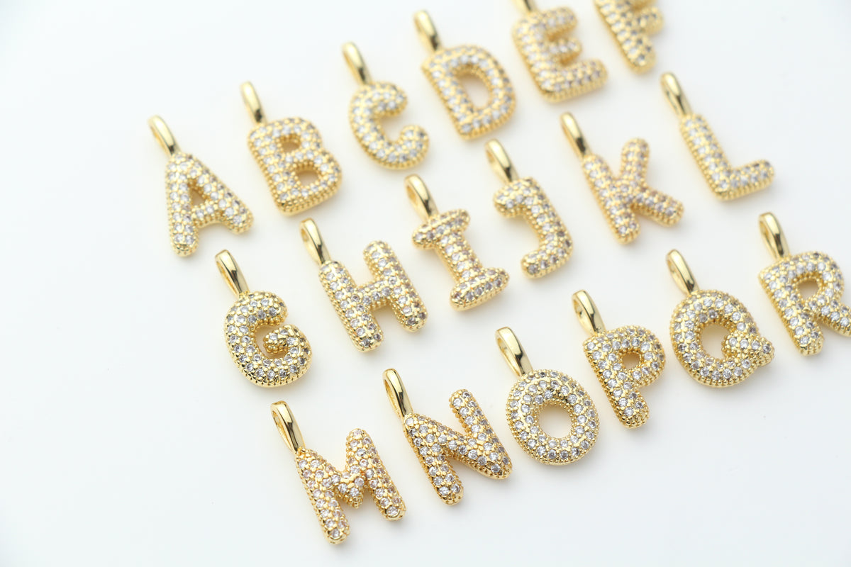 18K Gold Plated Puffy Initial Charm, Copper Letter Pendant