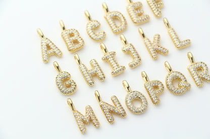 18K Gold Plated Puffy Initial Charm, Copper Letter Pendant