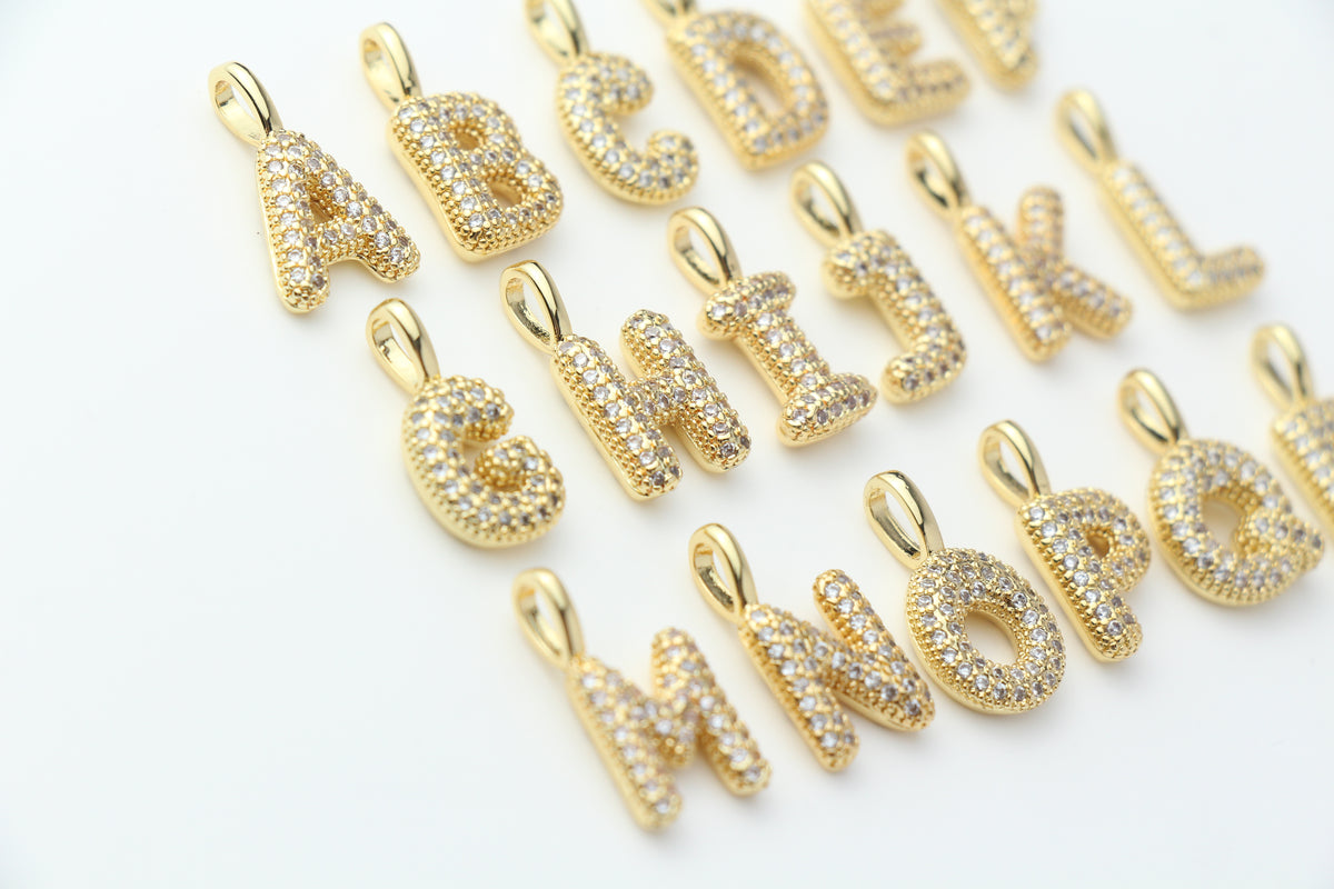 18K Gold Plated Puffy Initial Charm, Copper Letter Pendant