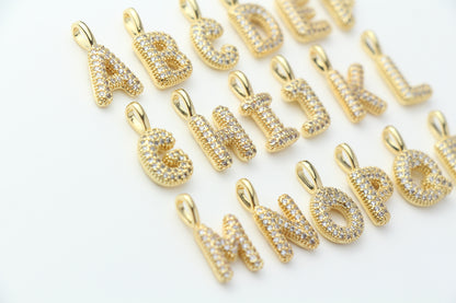 18K Gold Plated Puffy Initial Charm, Copper Letter Pendant