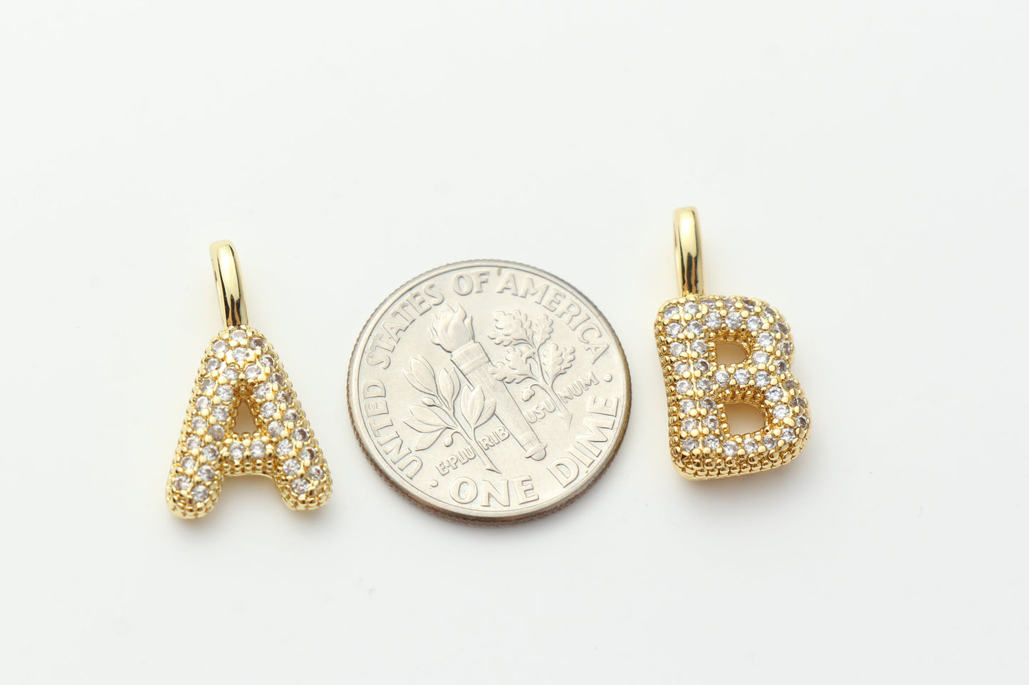 18K Gold Plated Puffy Initial Charm, Copper Letter Pendant