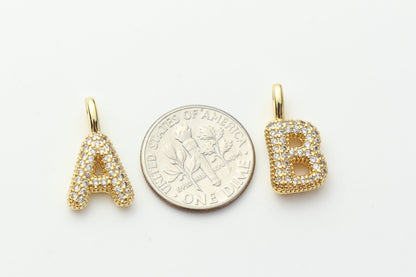 18K Gold Plated Puffy Initial Charm, Copper Letter Pendant
