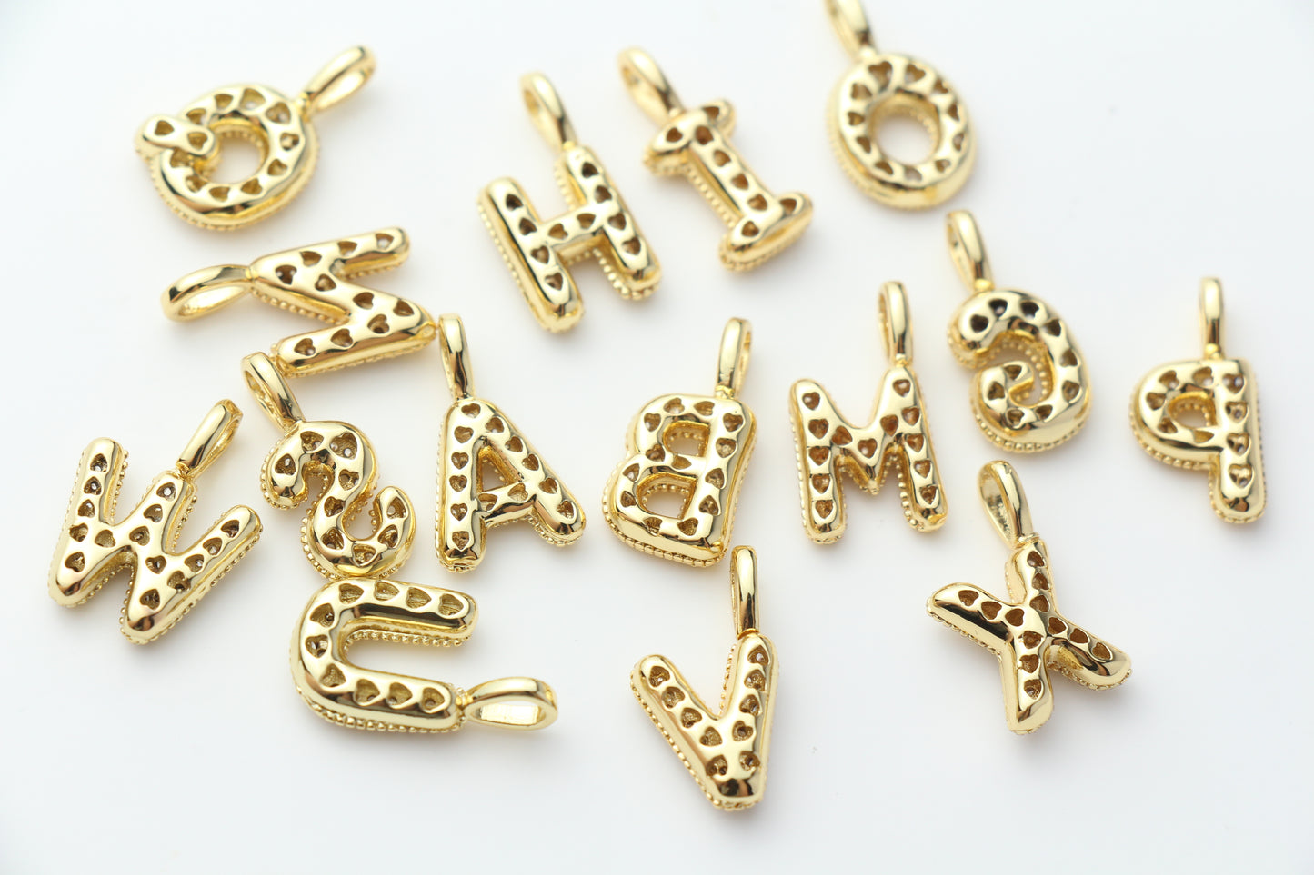 18K Gold Plated Puffy Initial Charm, Copper Letter Pendant