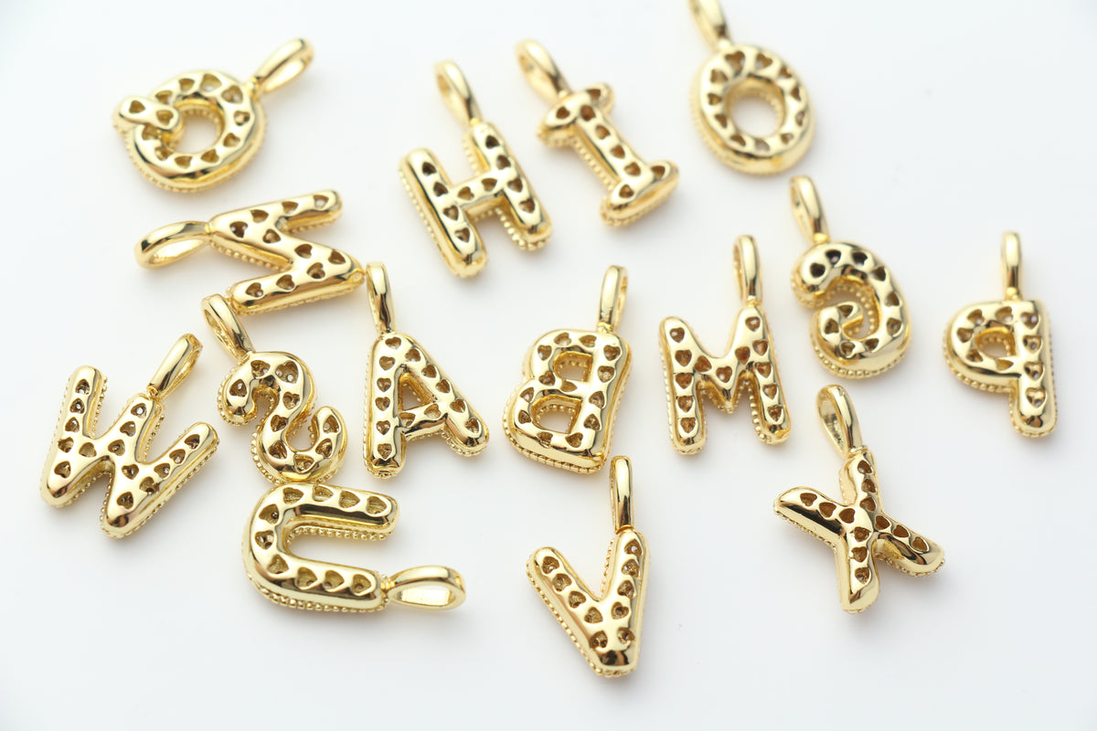 18K Gold Plated Puffy Initial Charm, Copper Letter Pendant