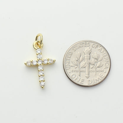 Gold CZ Cross Charm