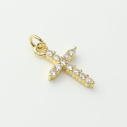 Gold CZ Cross Charm