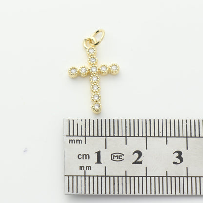 Gold Beaded CZ Cross Charm