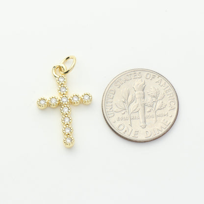 Gold Beaded CZ Cross Charm