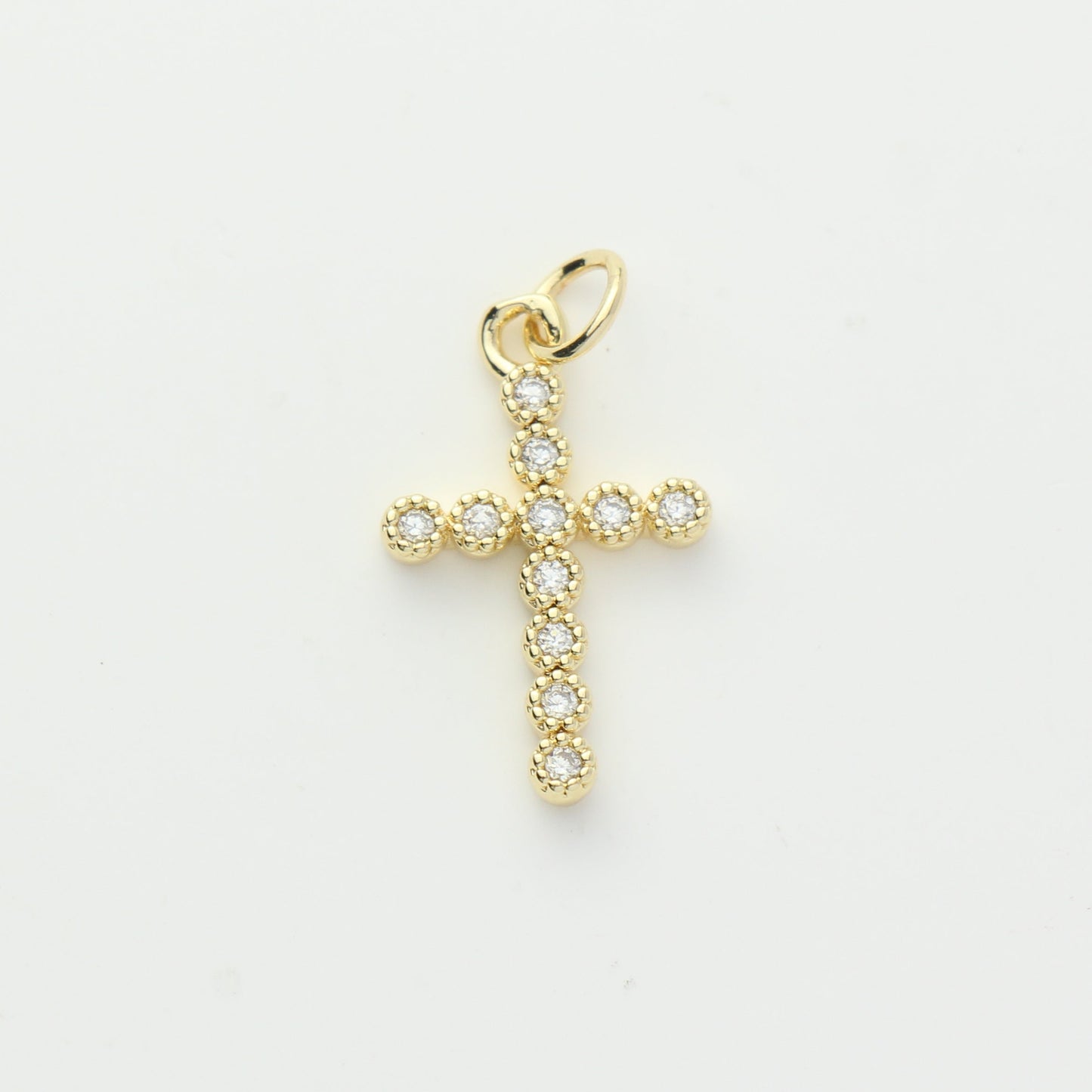 Gold Beaded CZ Cross Charm
