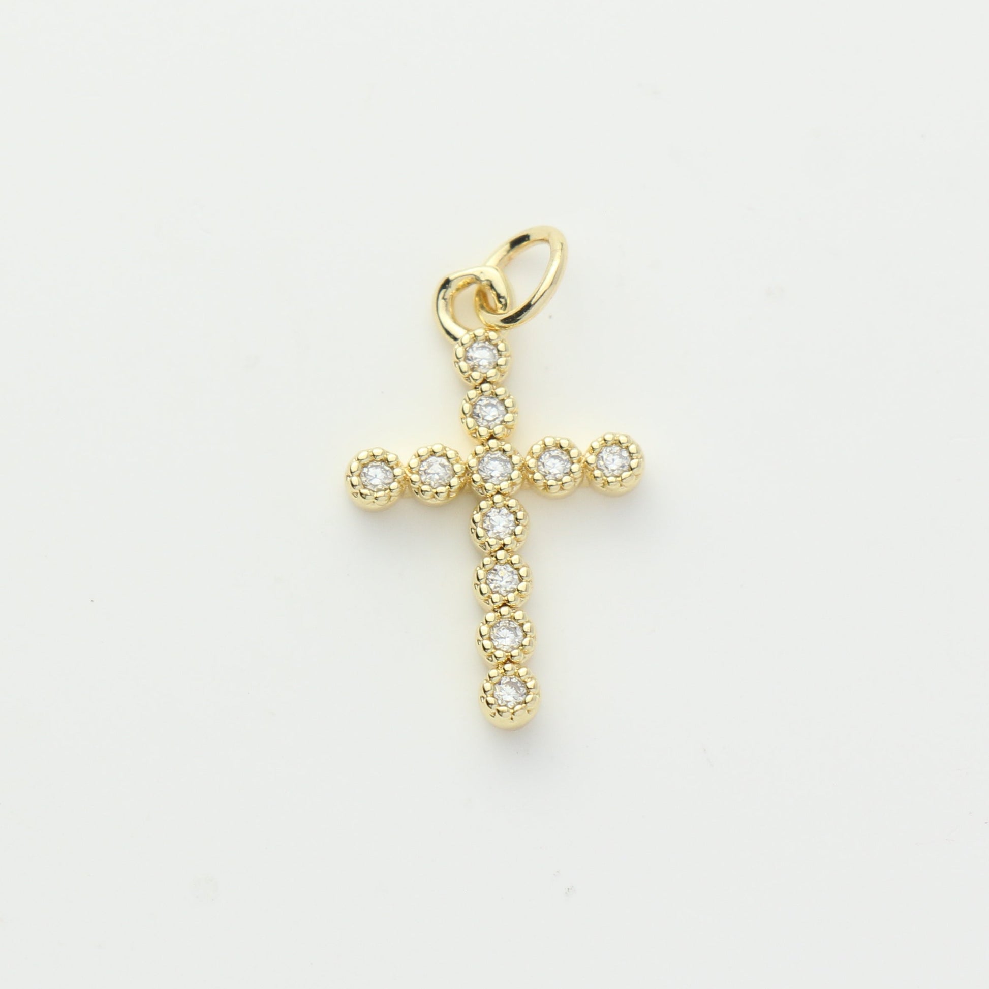 Gold Beaded CZ Cross Charm