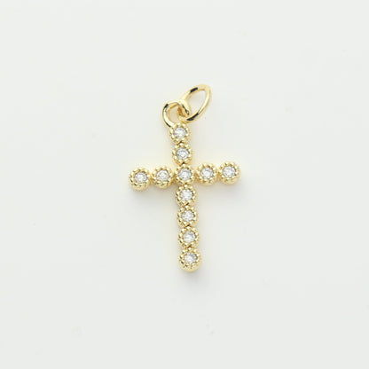 Gold Beaded CZ Cross Charm