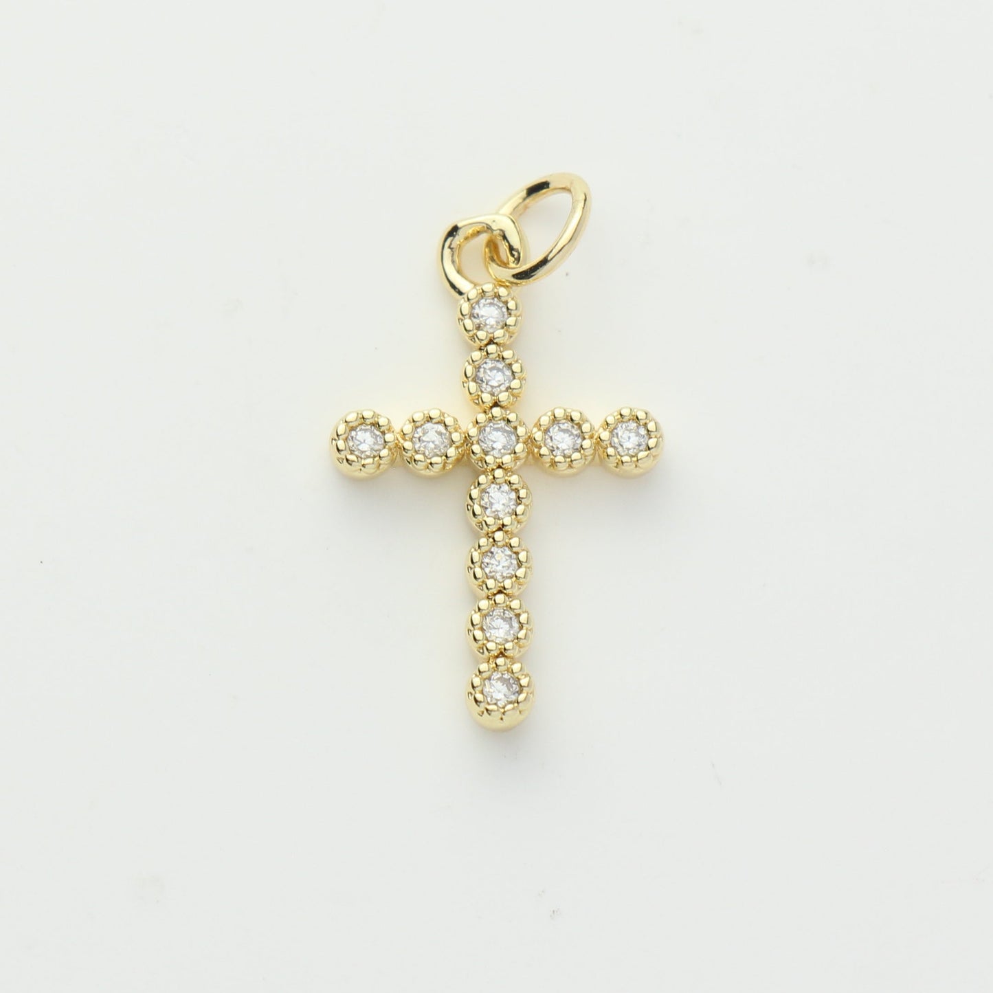 Gold Beaded CZ Cross Charm