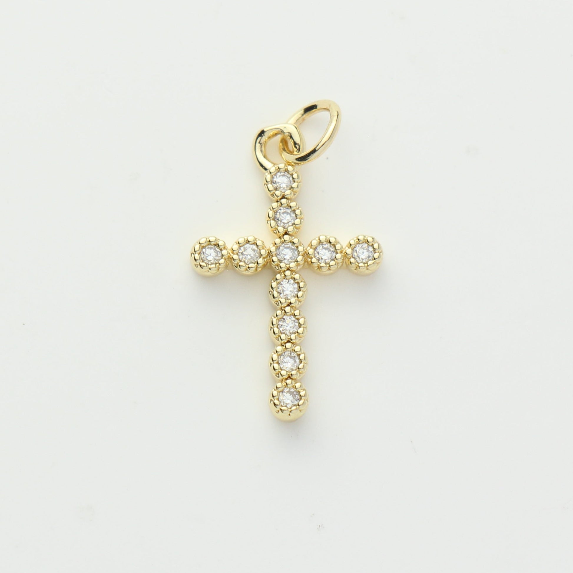Gold Beaded CZ Cross Charm