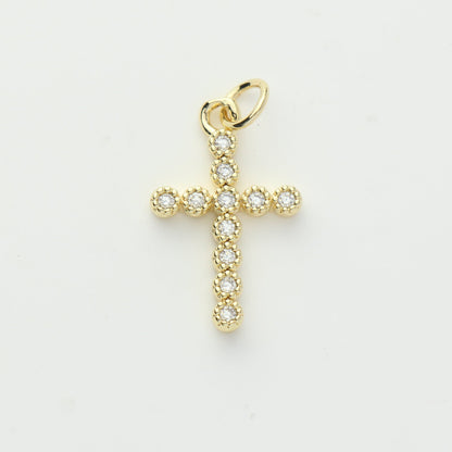 Gold Beaded CZ Cross Charm