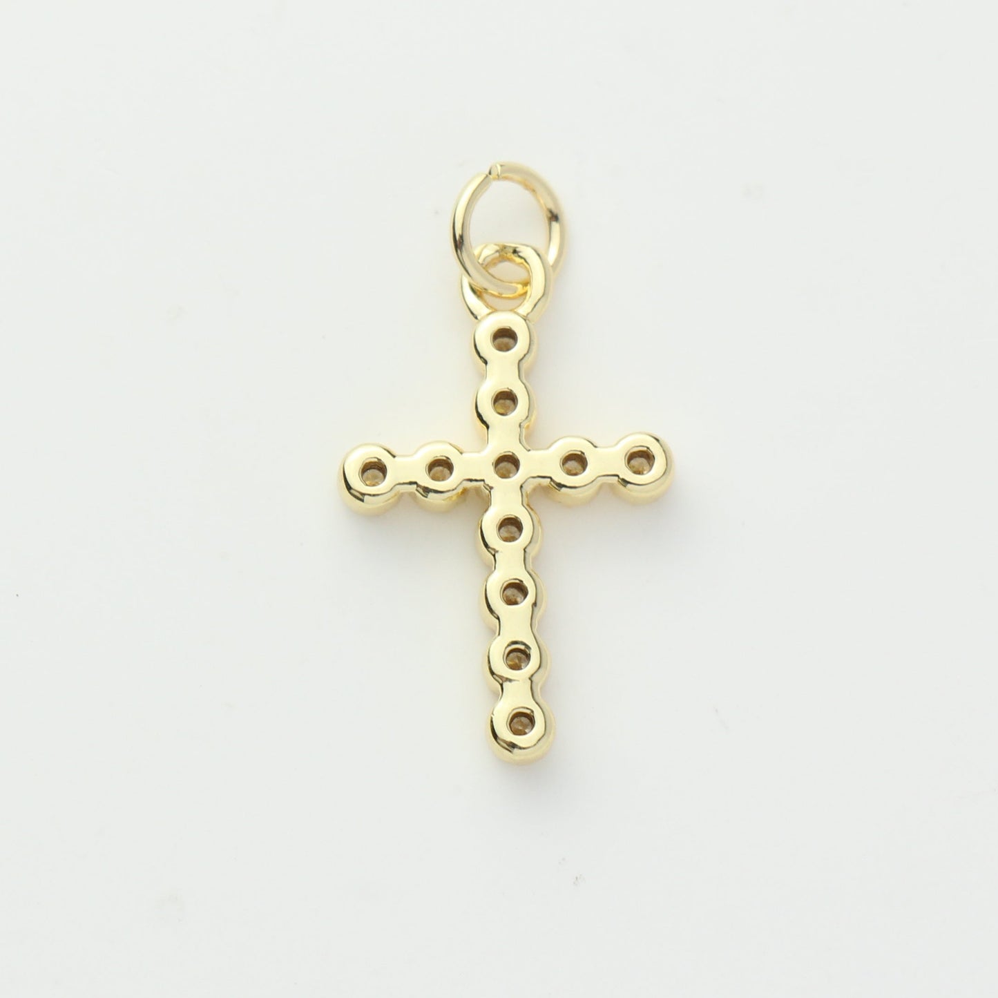 Gold Beaded CZ Cross Charm