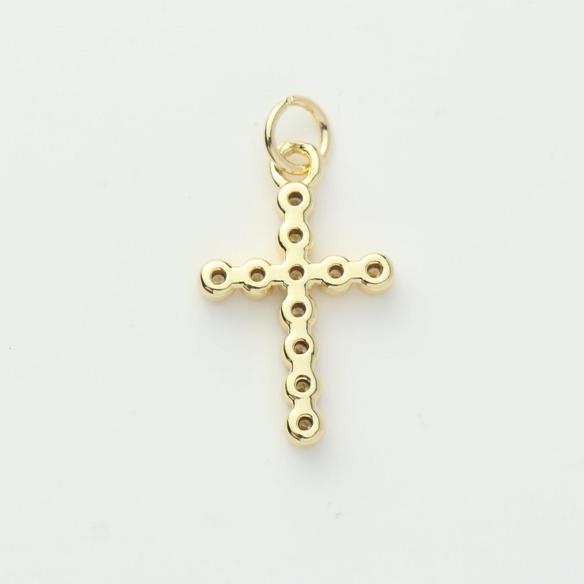 Gold Beaded CZ Cross Charm