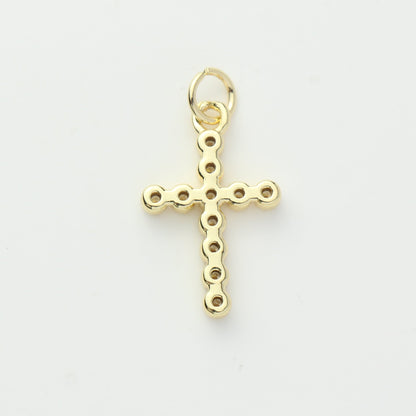Gold Beaded CZ Cross Charm