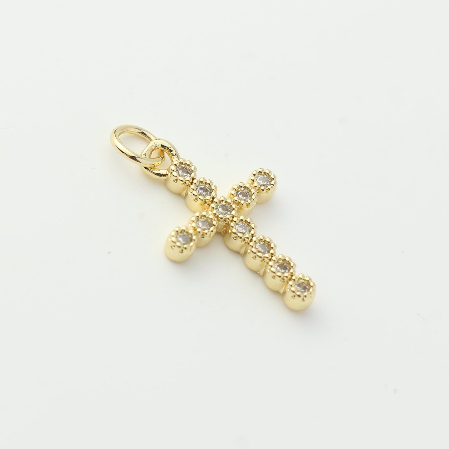 Gold Beaded CZ Cross Charm