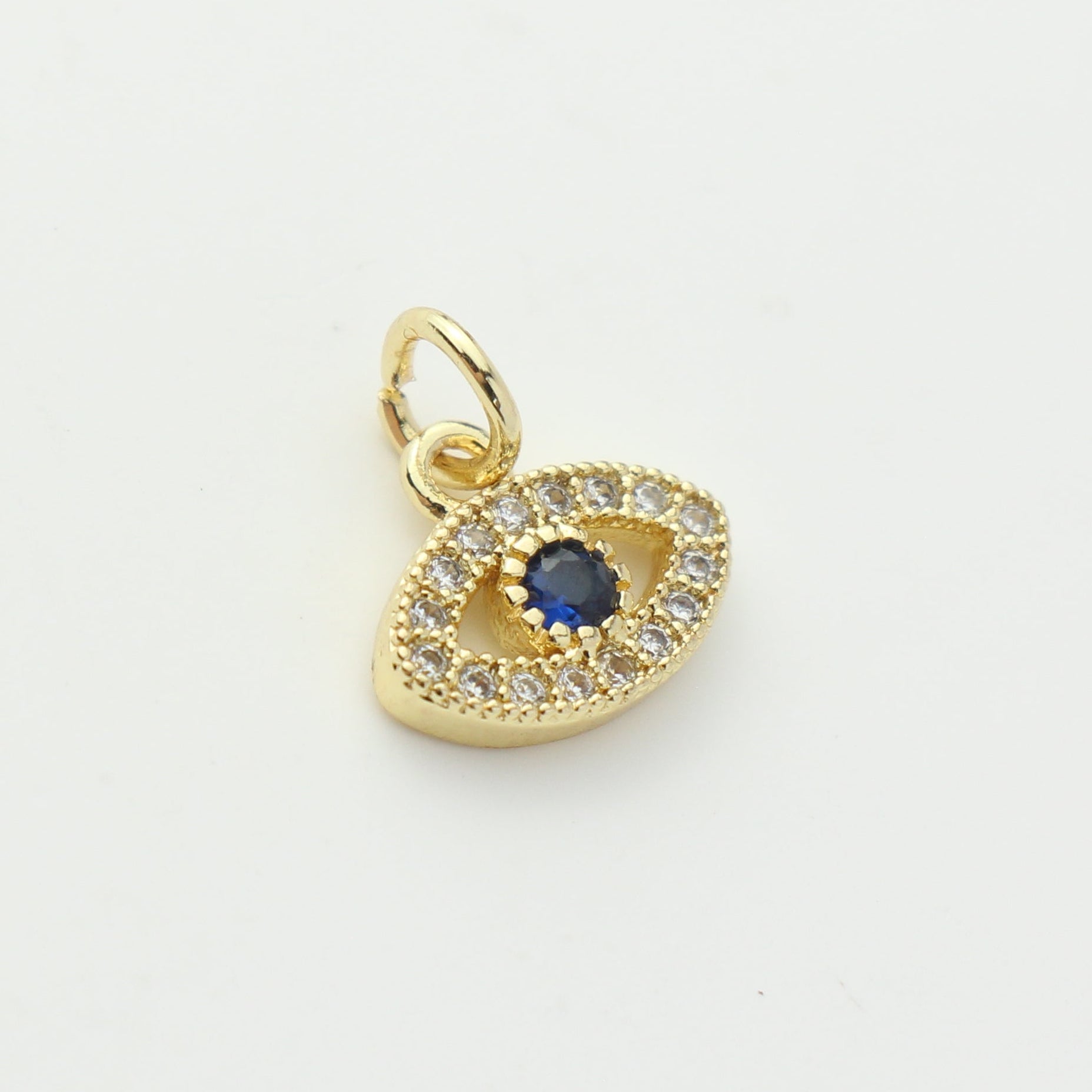 Gold Blue CZ Evil Eye Charm