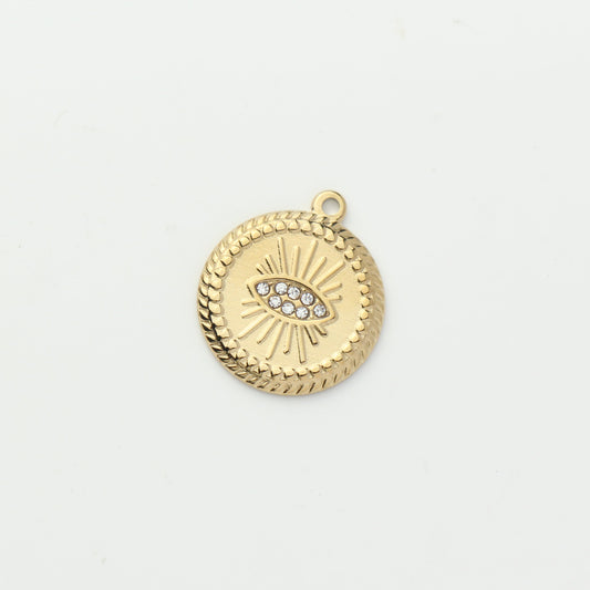 Gold Evil Eye Medallion Charm