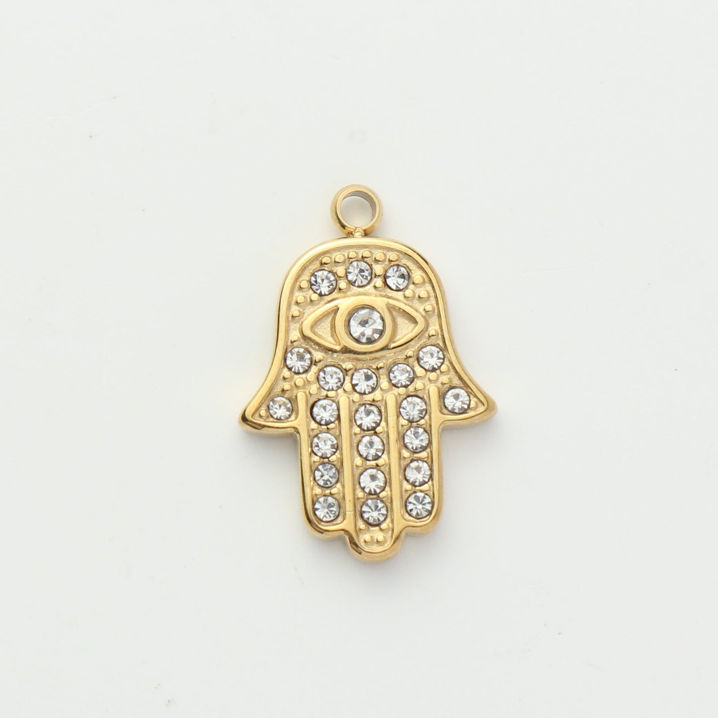 Gold CZ Hamsa Hand Evil Eye Charm