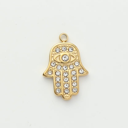 Gold CZ Hamsa Hand Evil Eye Charm