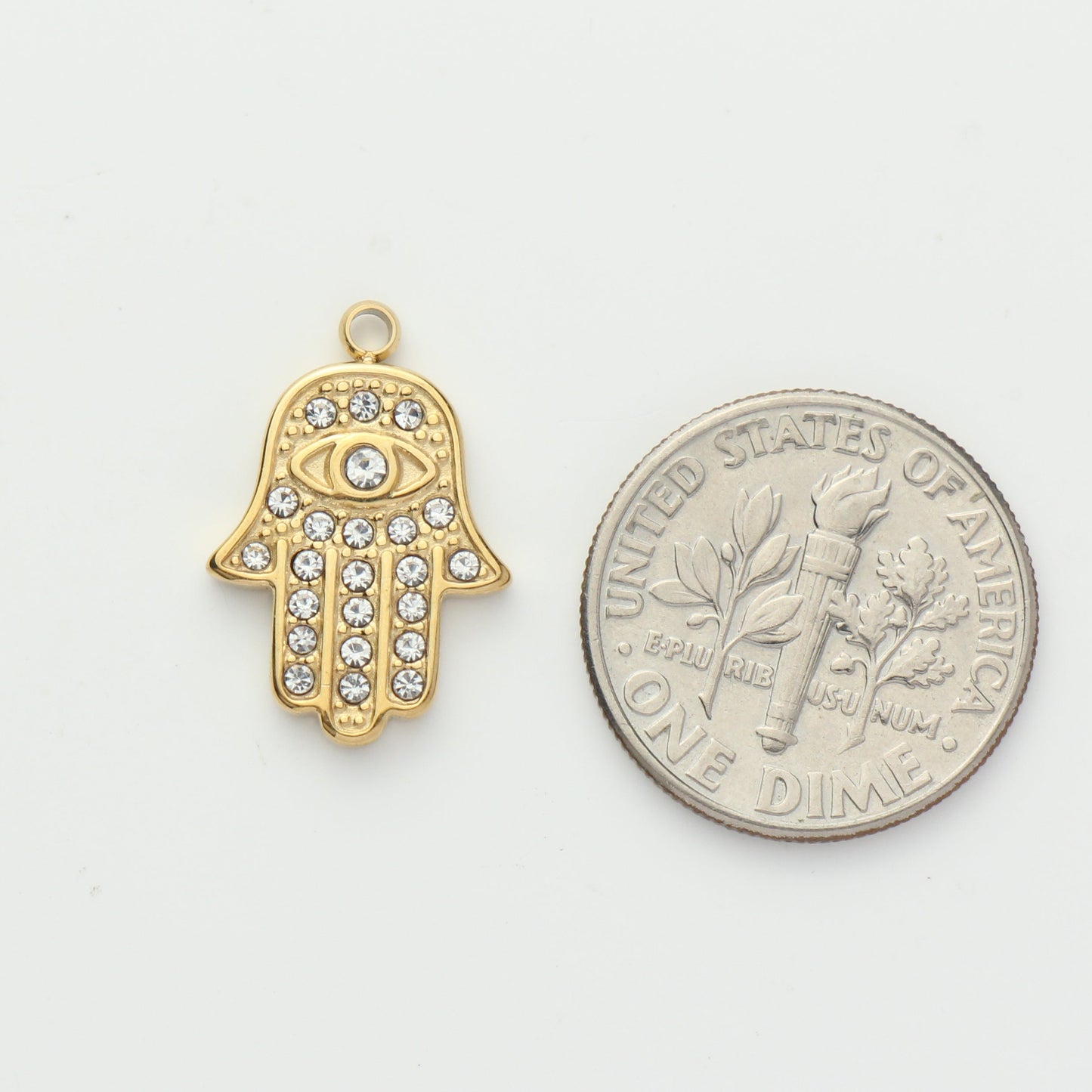 Gold CZ Hamsa Hand Evil Eye Charm