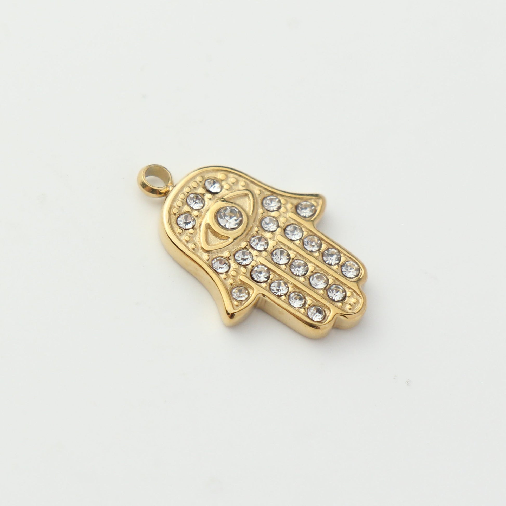 Gold CZ Hamsa Hand Evil Eye Charm