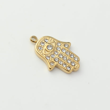Gold CZ Hamsa Hand Evil Eye Charm