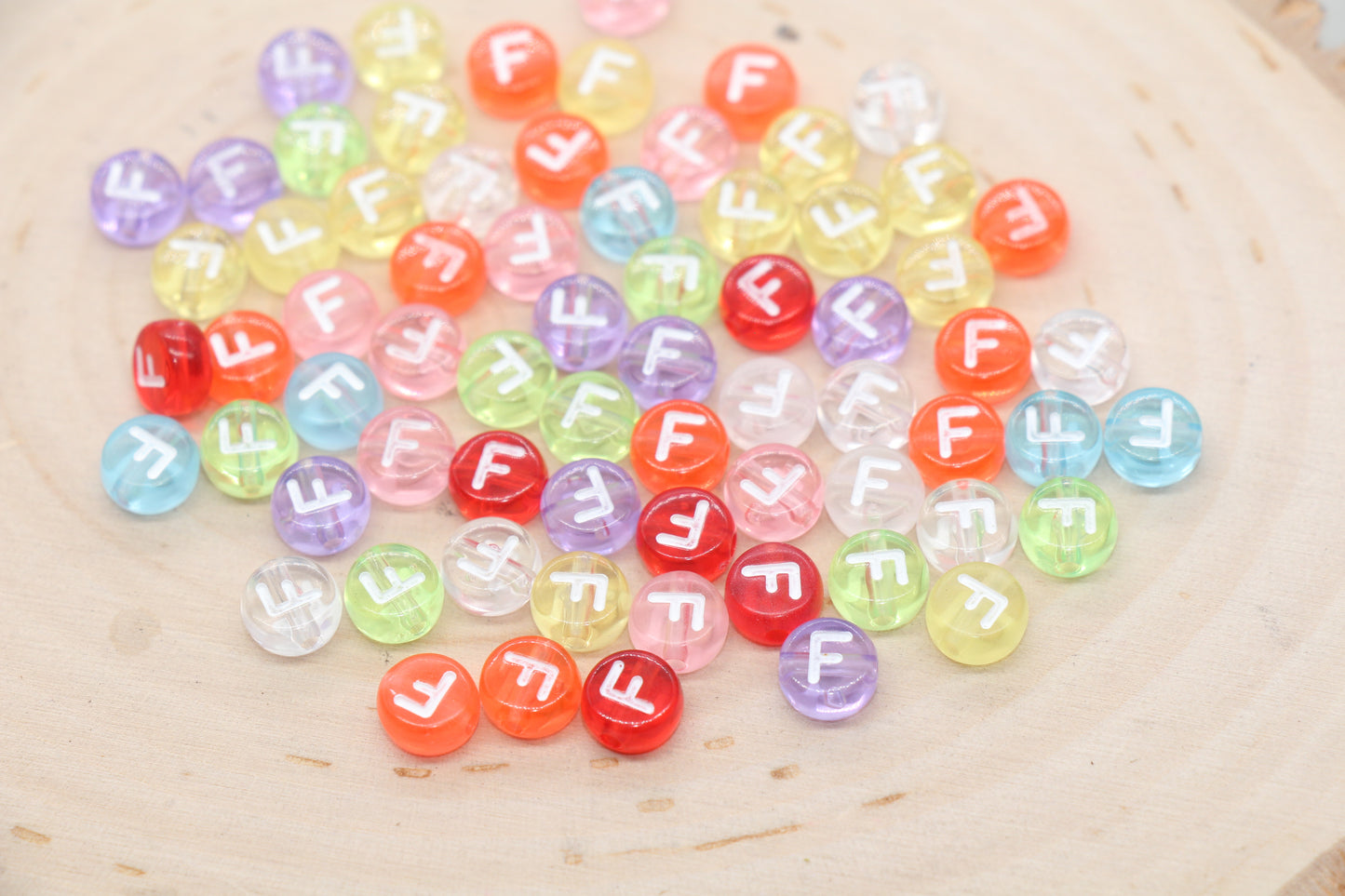 Translucent Alphabet Letter Beads, Flat Round Letter Beads A-Z