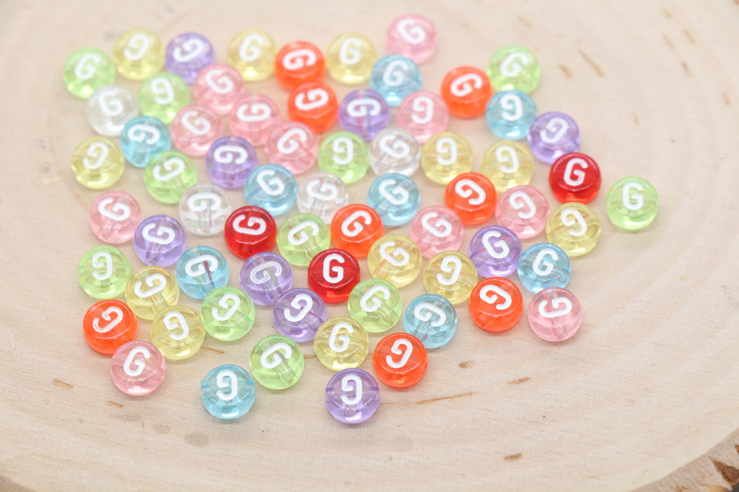 Translucent Alphabet Letter Beads, Flat Round Letter Beads A-Z