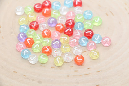 Translucent Alphabet Letter Beads, Flat Round Letter Beads A-Z