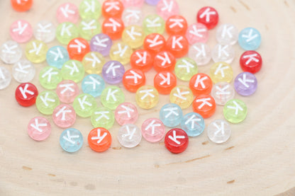 Translucent Alphabet Letter Beads, Flat Round Letter Beads A-Z