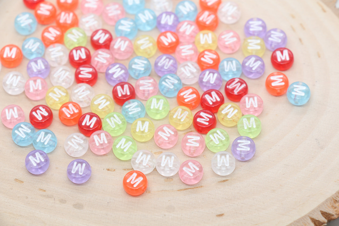 Translucent Alphabet Letter Beads, Flat Round Letter Beads A-Z