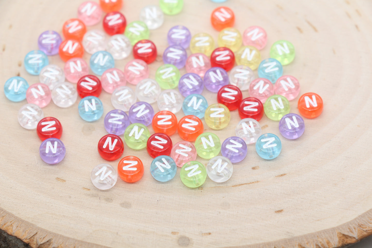 Translucent Alphabet Letter Beads, Flat Round Letter Beads A-Z