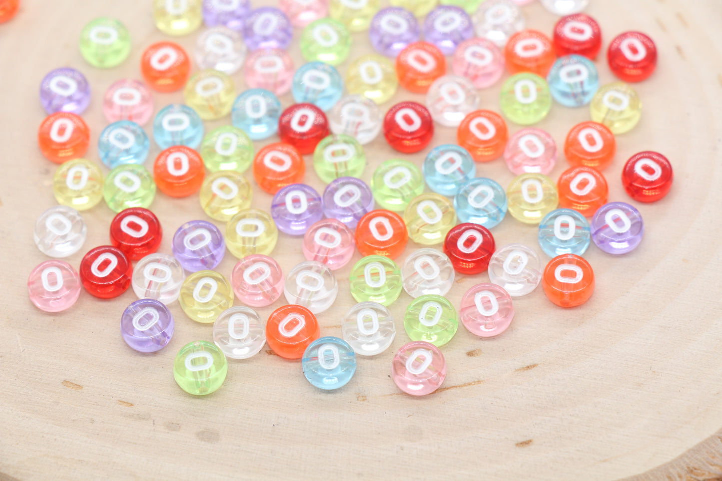 Translucent Alphabet Letter Beads, Flat Round Letter Beads A-Z