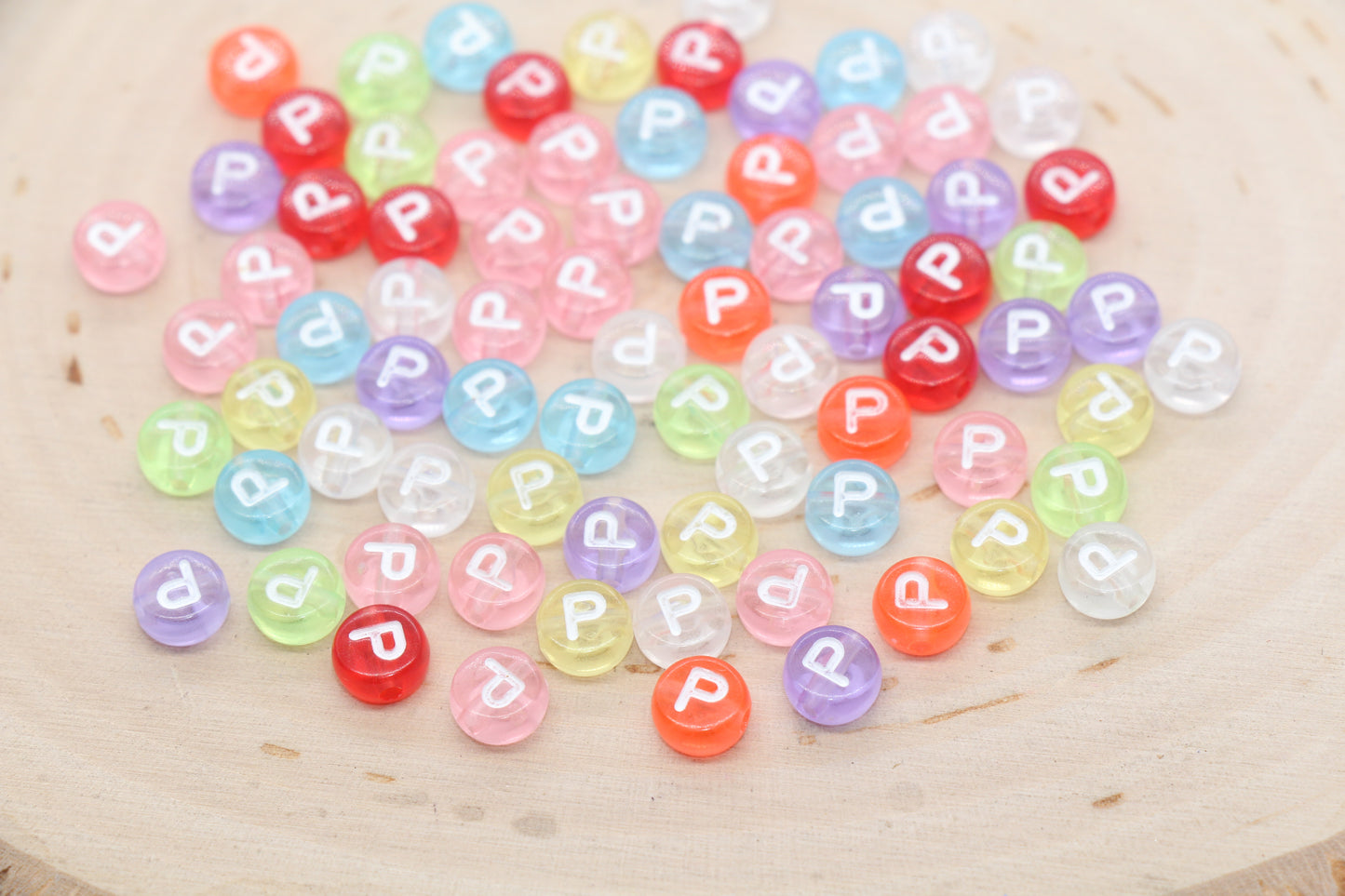 Translucent Alphabet Letter Beads, Flat Round Letter Beads A-Z