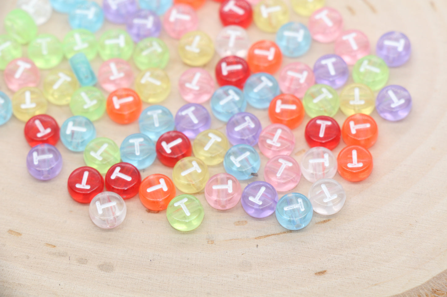 Translucent Alphabet Letter Beads, Flat Round Letter Beads A-Z