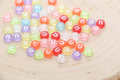 Translucent Alphabet Letter Beads, Flat Round Letter Beads A-Z