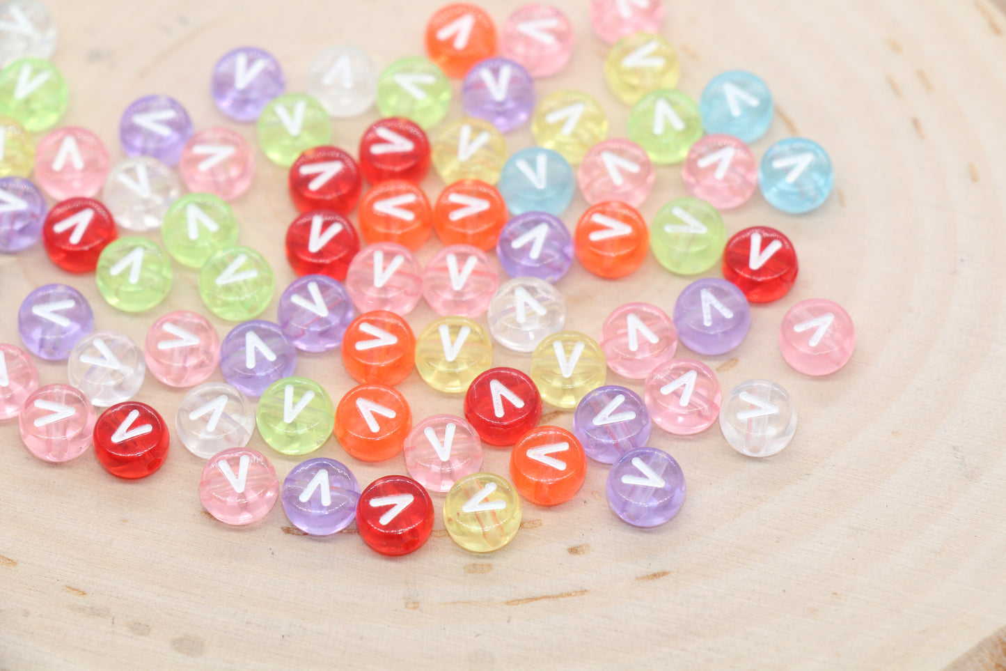 Translucent Alphabet Letter Beads, Flat Round Letter Beads A-Z