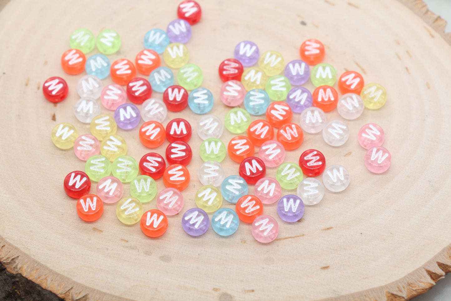 Translucent Alphabet Letter Beads, Flat Round Letter Beads A-Z