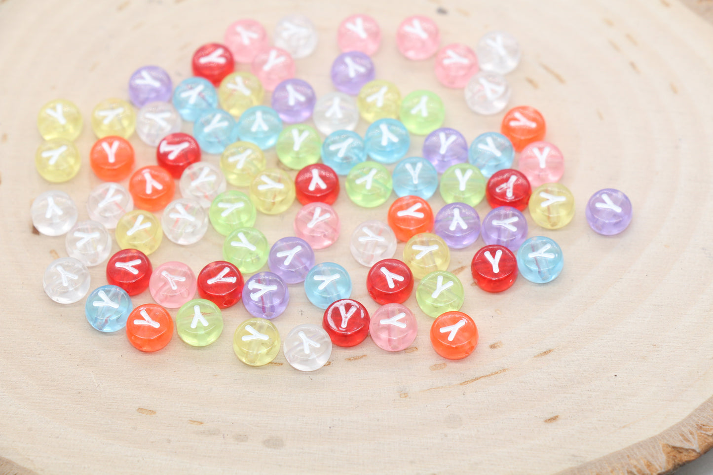 Translucent Alphabet Letter Beads, Flat Round Letter Beads A-Z