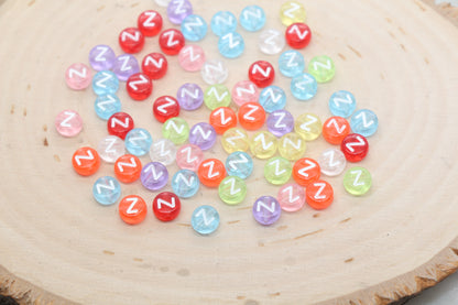 Translucent Alphabet Letter Beads, Flat Round Letter Beads A-Z