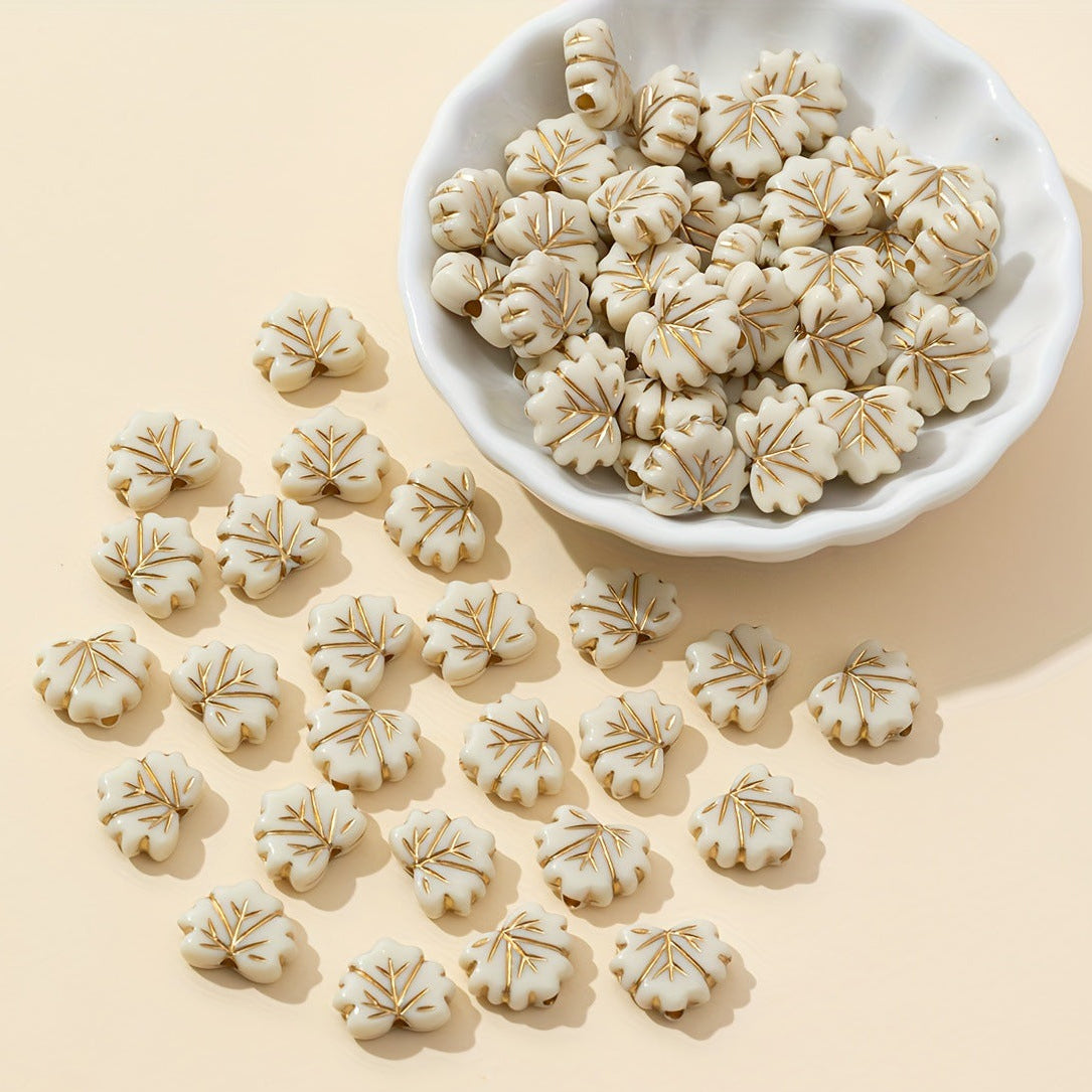 13 x 11mm Vintage Gold Acrylic Leaf Beads
