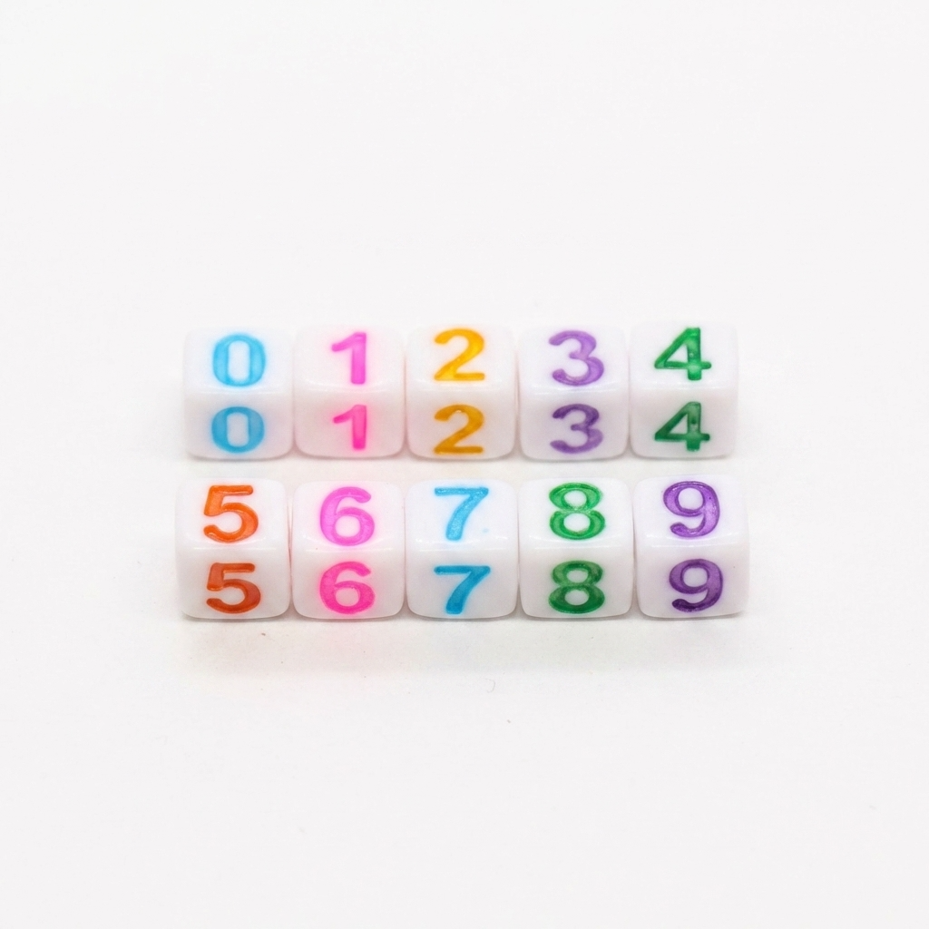 6mm Cube Number Beads, Individual Number Beads